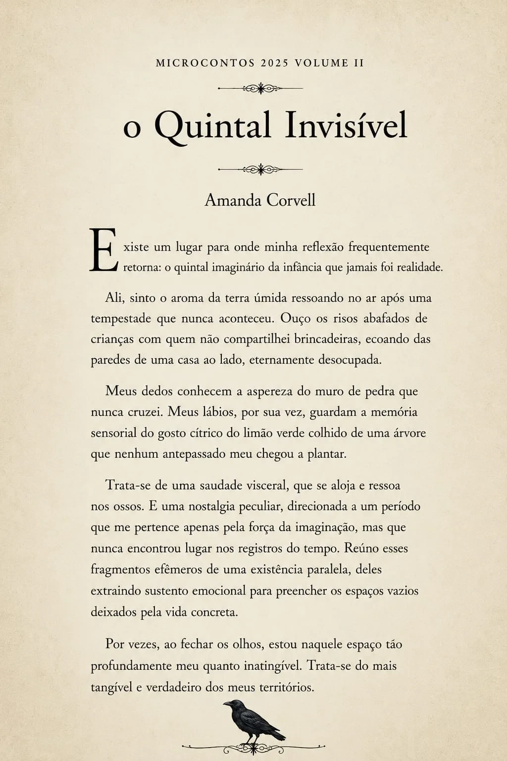 Imagem do texto O Quintal Invisível, de Amanda Corvell, publicado na coletânea Microcontos — volume II